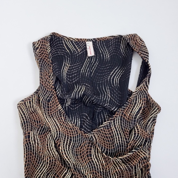 Vintage midi fitted dress abstract y2k v-neck plunge neckline wrap squiggles - Picture 12 of 13